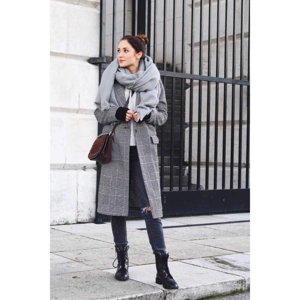 NWOT Zara Grey Tone Plaid Check Coat Size S - Picture 2 of 12
